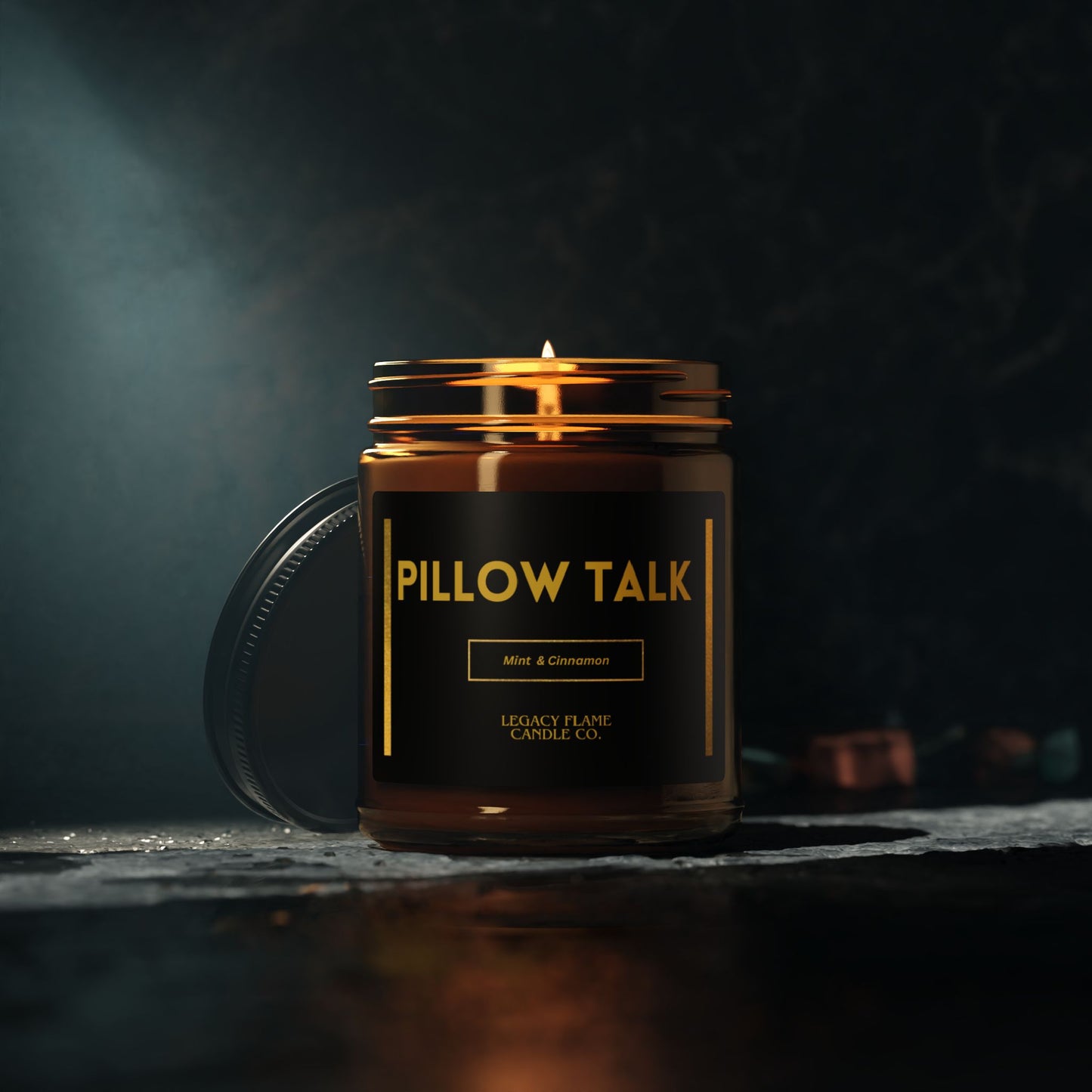 Soy Candle - Pillow Talk Mint & Cinnamon Scented Candle in Amber Jar